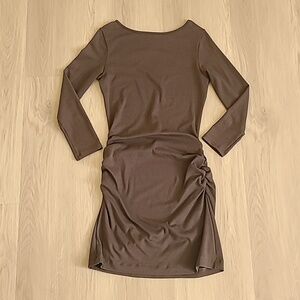 Jarbo Long Sleeve Ruched Mini Dress Gray Small Jersey Stretchy Fitted Comfy